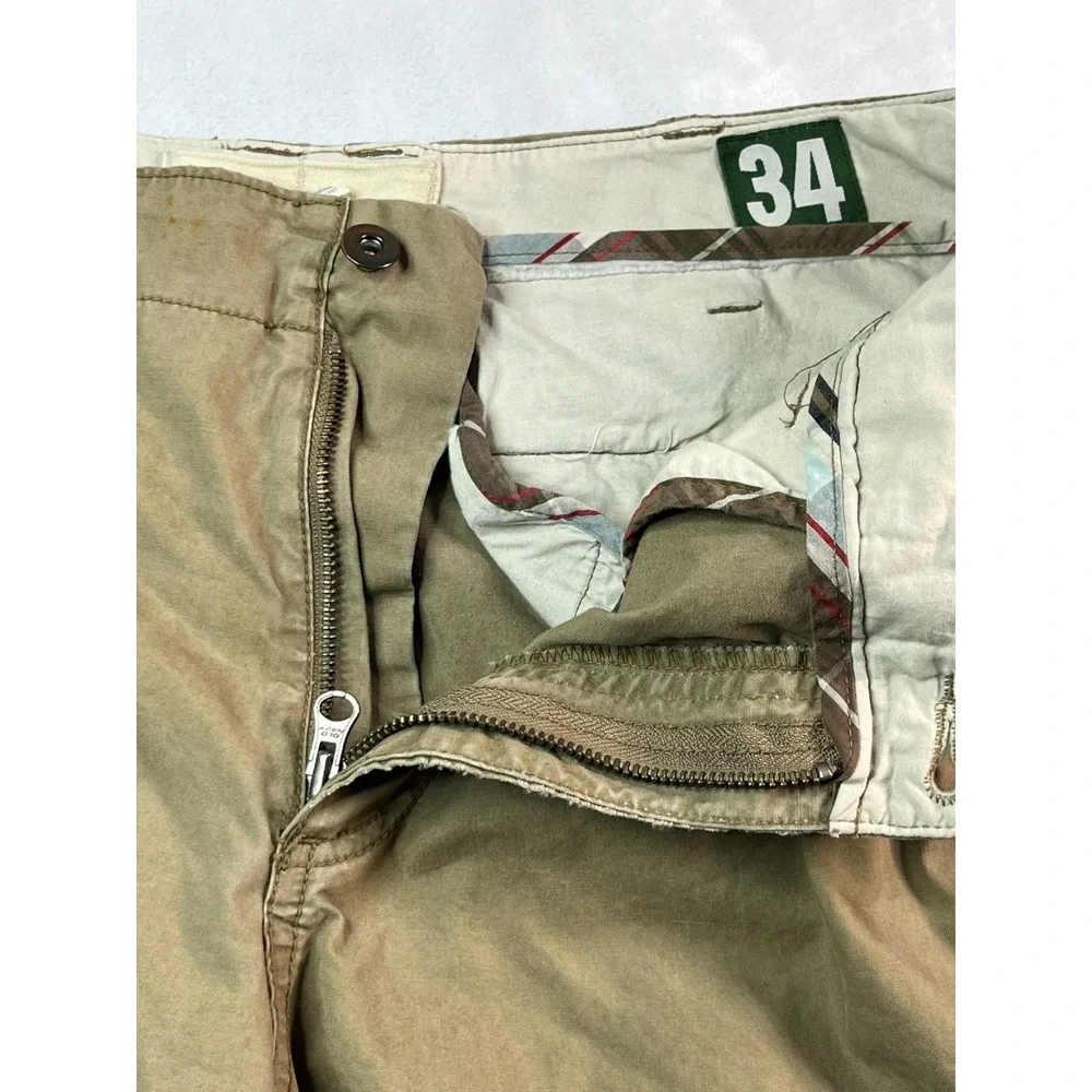 VTG OLD NAVY Mens 34 Shorts Khaki Tan Cargo Pocket Raw‎ Hem 10